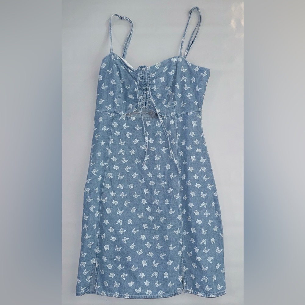 XS Denim Butterfly Print Dress